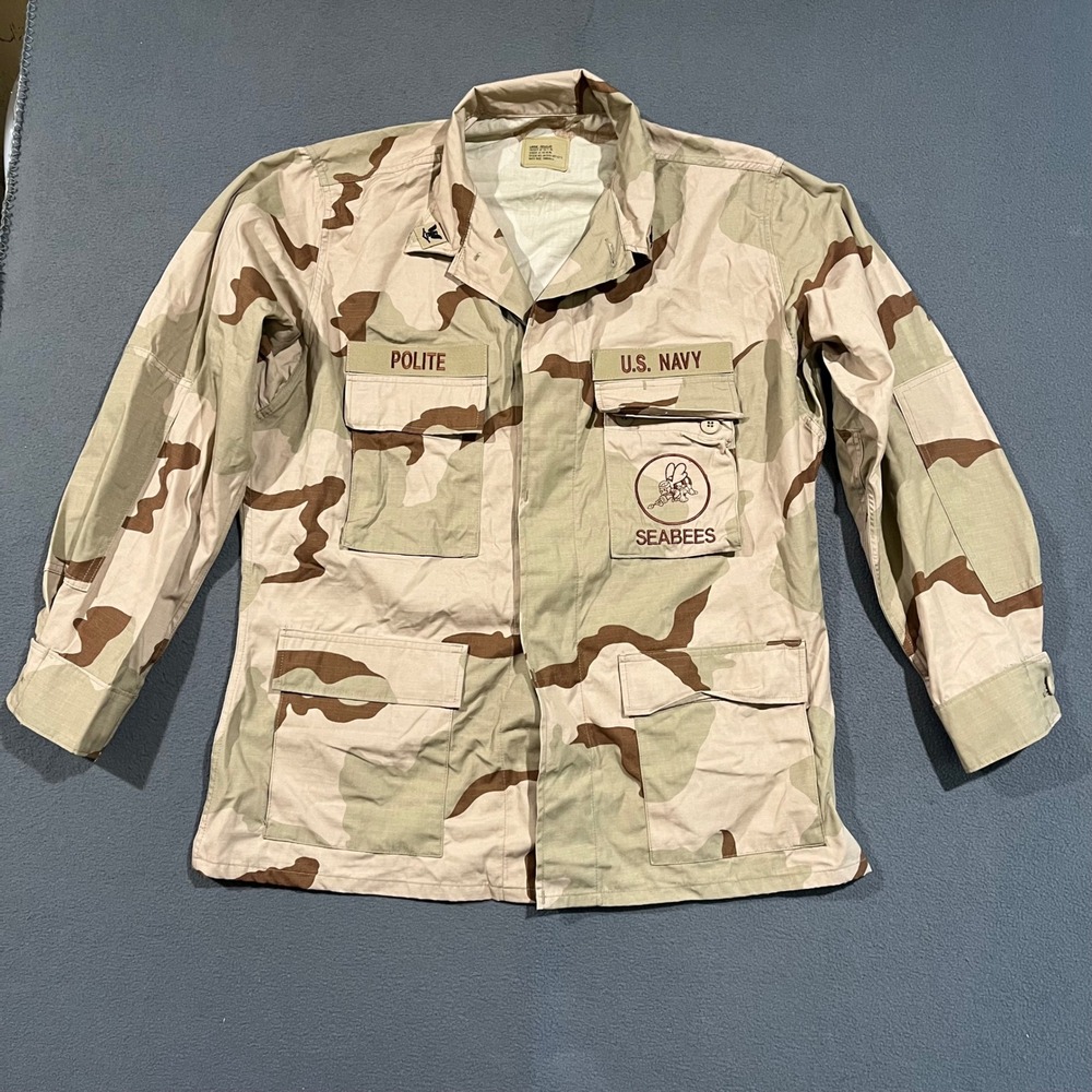 US Military BDU Combat Coat Men Large Regular 3 Color Desert Camo Navy Seabees